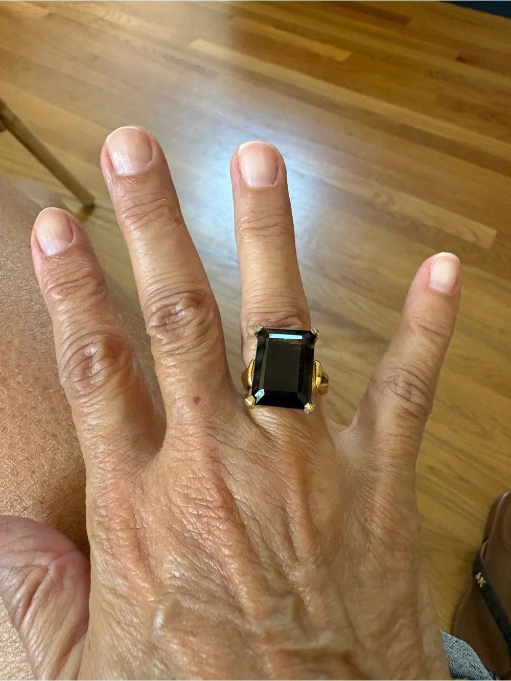 Vendome Elegant Smokey Quartz Glass Stone Gold Adjustable Cocktail Ring